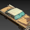Vintage Yellow Rusty Car With White Roof And Classic Rusted Exterior 3d model