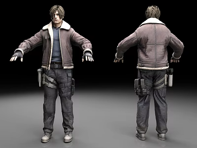 3D Character Model With Brown Jacket White Fur Collar Front Back Views 3d model