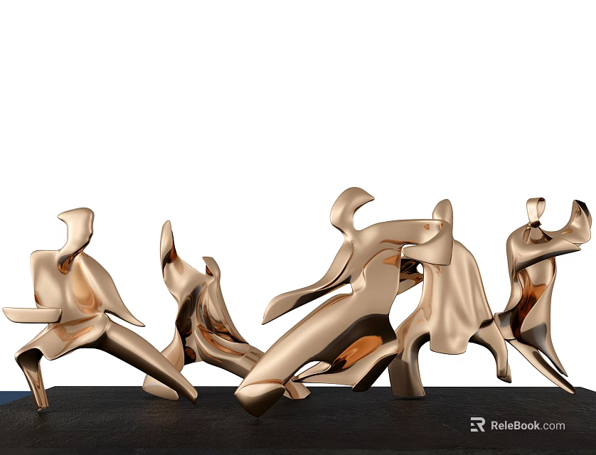 Golden Abstract Human Figure Sculptures With Dynamic Poses And Artistic Design 3d model 