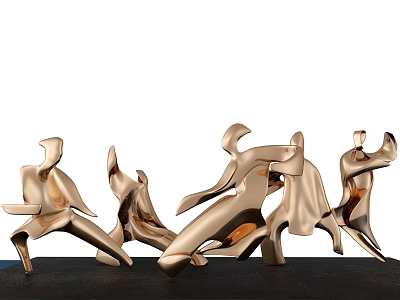 Golden Abstract Human Figure Sculptures With Dynamic Poses And Artistic Design 3d model