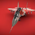 Red And White Fighter Jet With Open Cockpit On Red Background 3d model