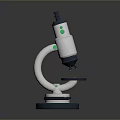White Microscope With Green Buttons Blue Base And Metal Stand For Science Education