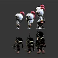 3D Cartoon Game Film Character Models Warrior Archer Different Poses Green White Outfits Red Hats