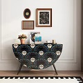 Blue Diamond Pattern Console Table With Potted Flowers Books And Wall Art 3d model