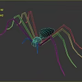 Blue Spider With Long Slender Legs And Oval Body In 3D Model Gray Background