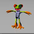 Colorful Frog Character Stuffed Toy With Red Eyes Green Body And Orange Open Arms