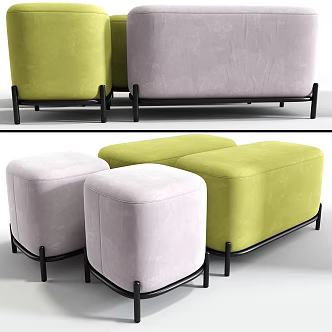 Modern Sofa Stool Gubi Foot Stool Velvet Cushion Soft 3d model