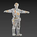 Man In Black And Orange Miner Uniform With Hard Hat Arms Outstretched Against Blue Sky