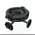 Grey Metallic Futuristic Robotic Device With Circular Design And Wheeled Base