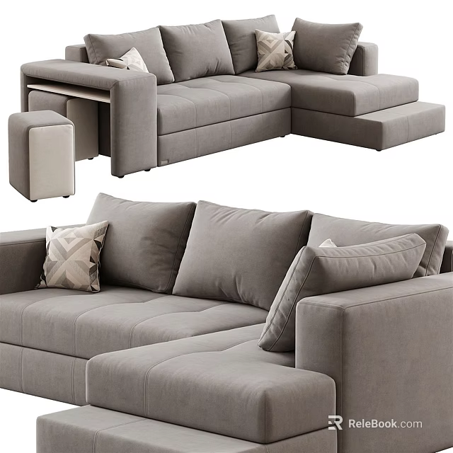 Gray Sectional Sofa with Plush Cushions Modern Design Spacious Living Room Seating 3d model 