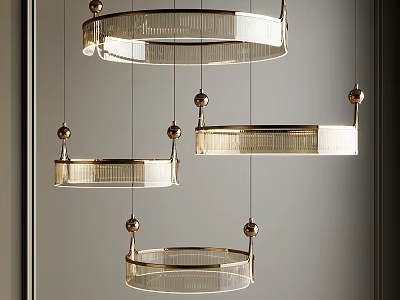 Elegant Modern Chandeliers With Gold Frame Circular Design And Transparent Elements 3d model