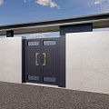 Modern Black Metal Gate With Decorative Patterns And Stone Walls Under Clear Sky