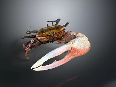 Vibrant Colored Aquatic Crab With Large Claw And Textured Shell Isolated On Dark Background 3d model