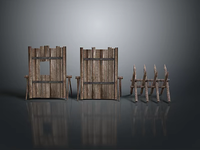 Scenic Rustic Landscape with Wooden Fence Gates Smaller Fences Gray Background and Reflections 3d model