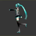 Anime Character Figure With Teal Long Hair White Top Black Skirt And Pigtails