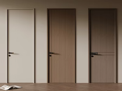 Modern Minimalist Hinged Doors in Various Wood Tones with Metal Handles 3d model