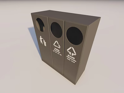 Public Facility Triple Compartment Trash Bin With Recycling Sorting Symbols 3d model
