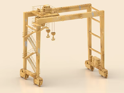 Industrial Mobile Gantry Crane With Ladders Hooks Wheels And Steel Frame Structure 3d model