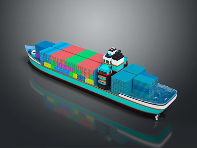 3D Rendered Container Ship With Colorful Containers And Blue Hull 3d model