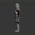 Futuristic Game Movie Character In Metallic Silver Armor With Vibrant Red Details And Standing Pose