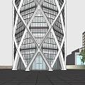 Modern Office Building With Glass Curtain Wall And Geometric Exterior Structure Design