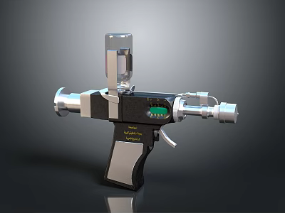 Futuristic Metallic Weapon Featuring Detailed Scope Green Display Screen And Modern Components 3d model