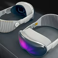 Modern Smart Glasses With Sleek Frame Striped Elastic Headband And Illuminated Purple Blue Lenses