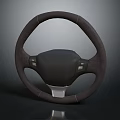 Modern Automotive Steering Wheel With Stitched Leather Grip And Control Buttons