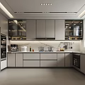 Modern Kitchen Interior Design With Grey Cabinets And Stainless Steel Appliances Countertop