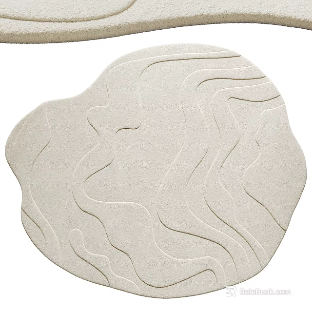 Modern Beige Shaped Area Rug With Curved Wavy Lines Design For Home Decor 3d model 