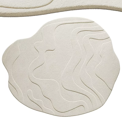 Modern Beige Shaped Area Rug With Curved Wavy Lines Design For Home Decor 3d model