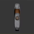 Vintage Combat Knife With Worn Metal Blade Wooden Handle And Metal Ring On Reflective Surface