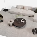 Modern Living Room Sofa Coffee Table Set With Beige Sectional Green Armchair And Floor Lamp