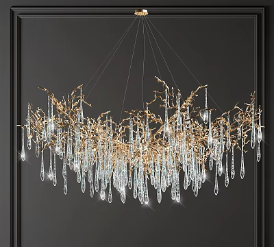 Modern Crystal Chandelier with Gold Branch Design and Transparent Crystal Pendants 3d model