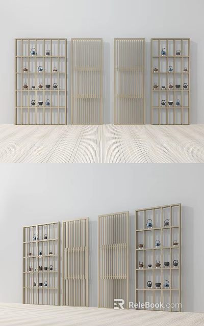 Wooden Open Design Shelving Units With Multiple Layers For Interior 3d model