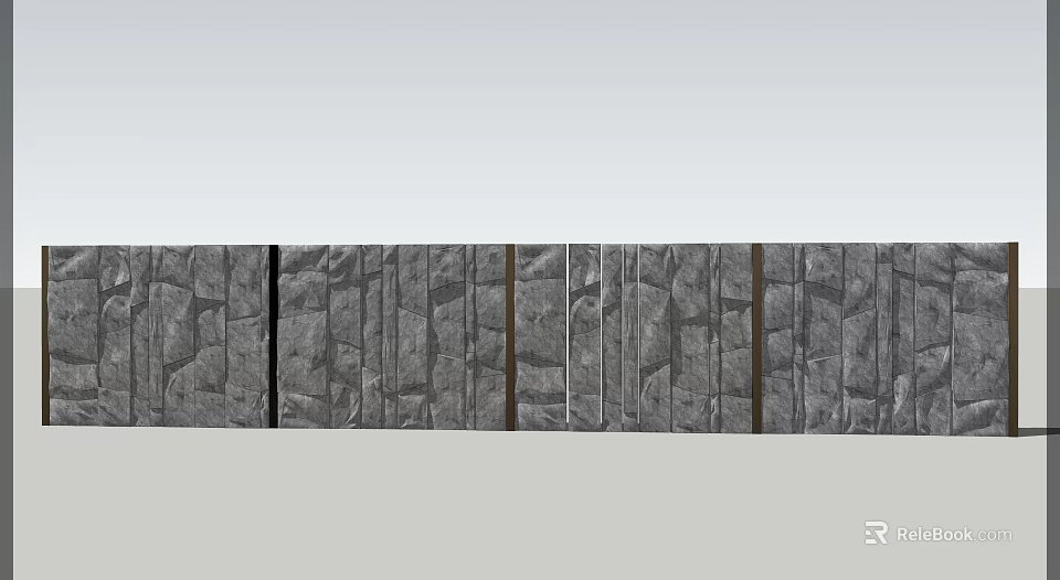 Landscape Feature Wall with Natural Stone Texture and Vertical Wooden Strips in Modern Design 3d model 