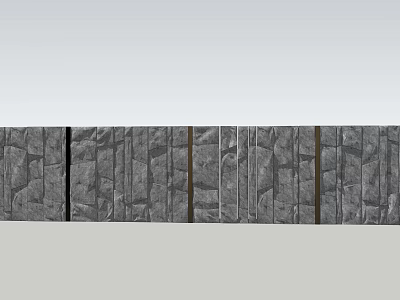 Landscape Feature Wall with Natural Stone Texture and Vertical Wooden Strips in Modern Design 3d model