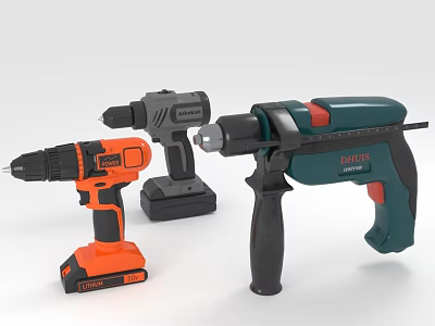 Professional Hardware Tools Featuring Colored Cordless Drills And Multiple Drill Models 3d model