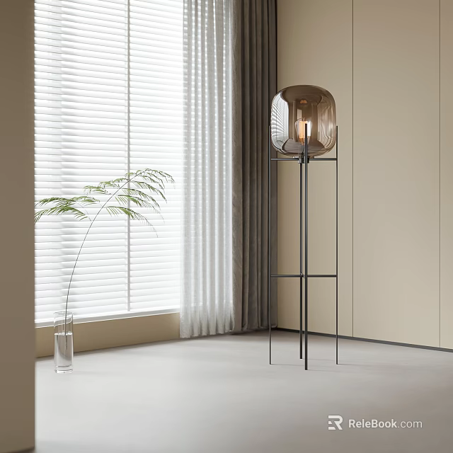 Modern Floor Lamp In Minimalist Interior With Plant 3d model