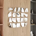 Modern Silver Metallic Abstract Irregular Geometric Wall Decor On Wooden Wall