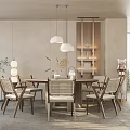 Modern Restaurant Interior With Wooden Dining Table Chairs And Hanging Pendant Lights