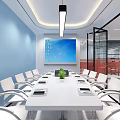 Modern Public Office Space Interior With White Desks Office Chairs Computer Monitors And City View