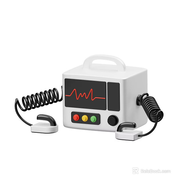 Portable ECG Medical Device With Display Screen Red Waveform Control Knobs Buttons And Cables 3d model 