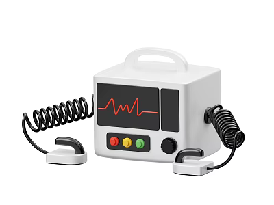 Portable ECG Medical Device With Display Screen Red Waveform Control Knobs Buttons And Cables 3d model