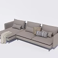 Modern Gray Sectional Sofa With Multiple Cushions And Throw Blanket 3d model
