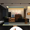 Modern Restaurant Interior Featuring Geometric Structures Yellow Floor And Colorful Pillars