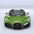Green Bugatti Sports Car With Convertible Top Sleek Body And Yellow Interior
