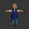 Cartoon Elderly Man With Gray Hair Wearing Blue Apron White Shirt Standing Arms Outstretched