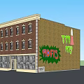 Two Story Building Exterior With Brick Wall Colorful Graffiti ADFIS TTT Roll Up Doors 1897 Number