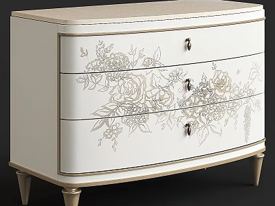 Elegant White Dresser With Gold Floral Patterns Drawers Gold Handles And Legs 3d model